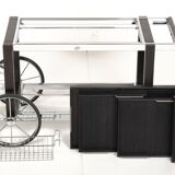 Tea trolley, black ash, chrome, vintage, modular, ca 1980