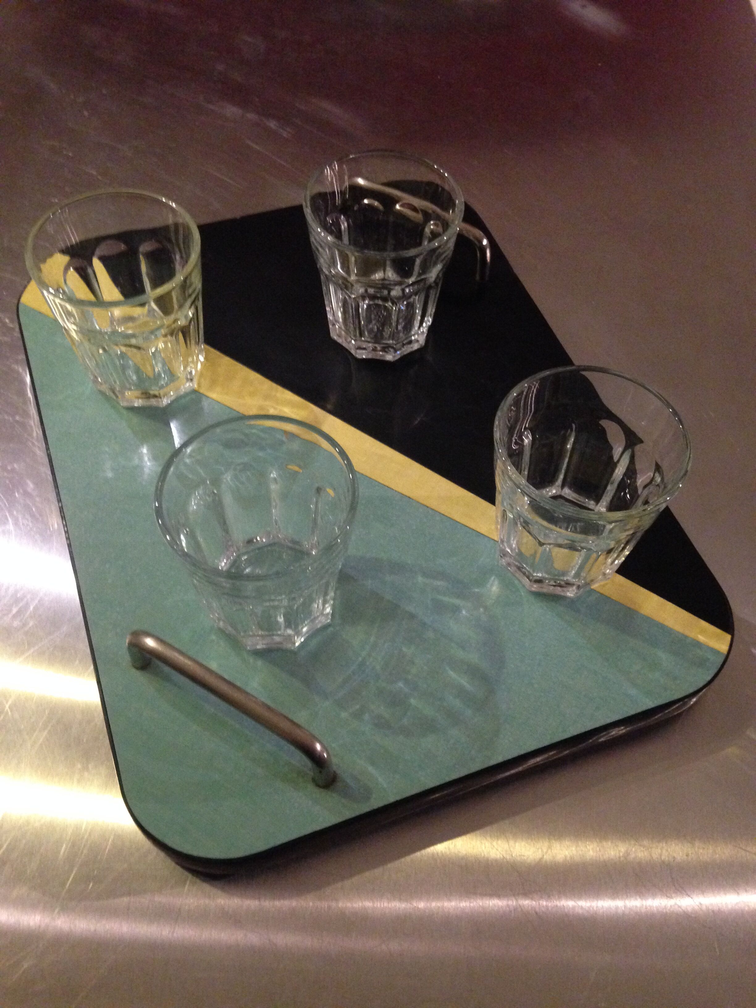 Tray vintage year 59 in formica yellow, blue and black