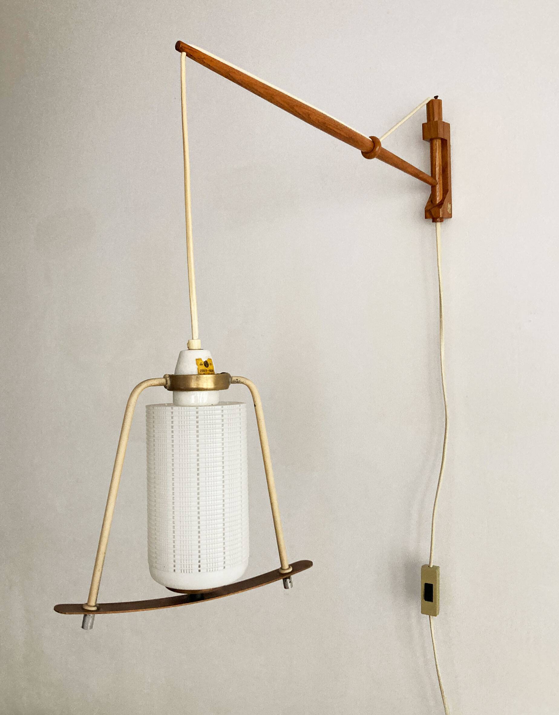Sculptural 1960s Czech Wall Light – Constructivist Steel & Wood Design