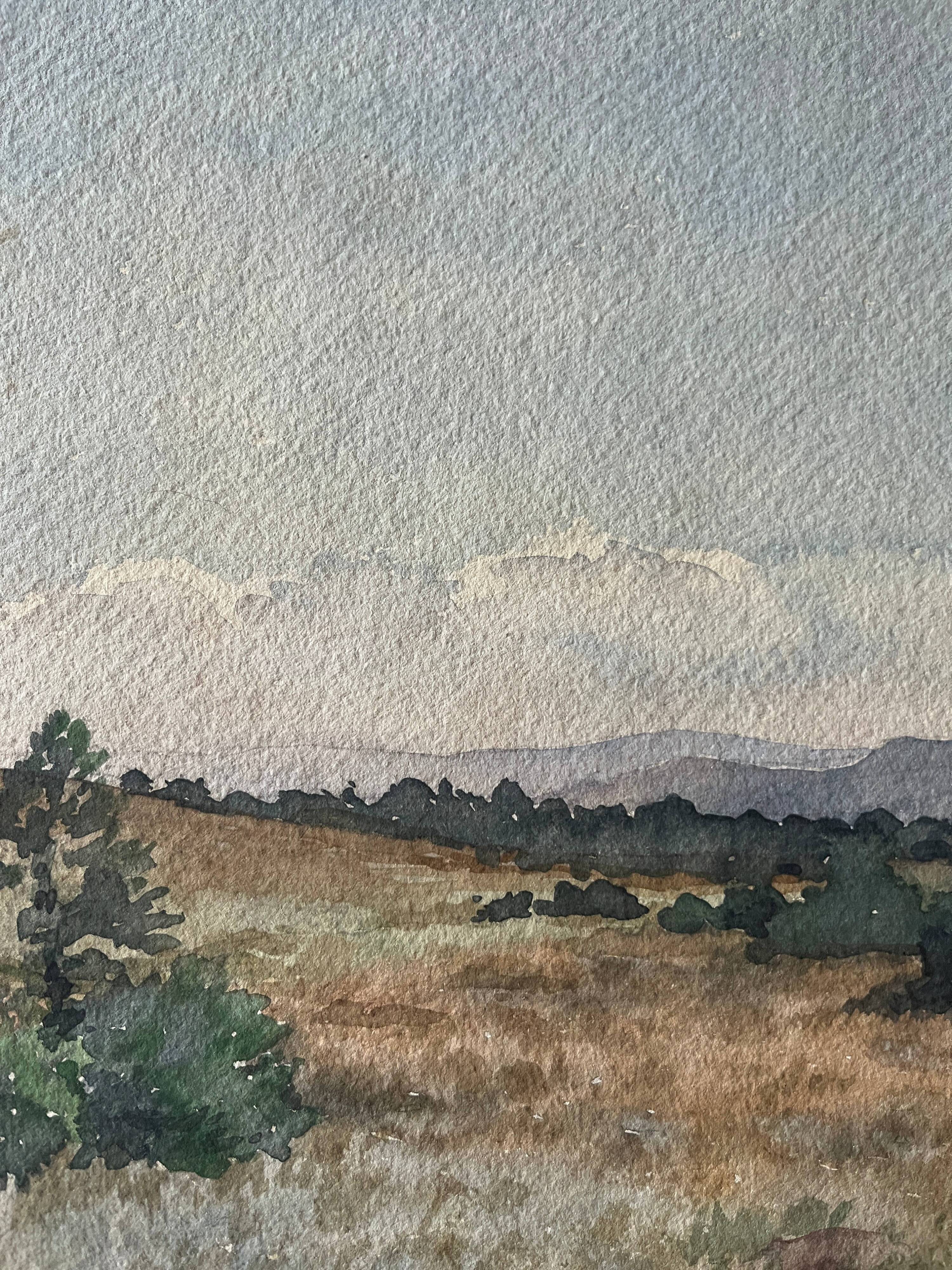 Watercolor painting G. GIRARDOT (1856-1914) Meadow at Frasne (Doubs) dated 190