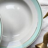 6 Assiettes creuses vintage faïence LUNEVILLE blanches vertes doré
