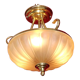 French mid century 3 bulb brass semi flush ceiling light opaque glass shade