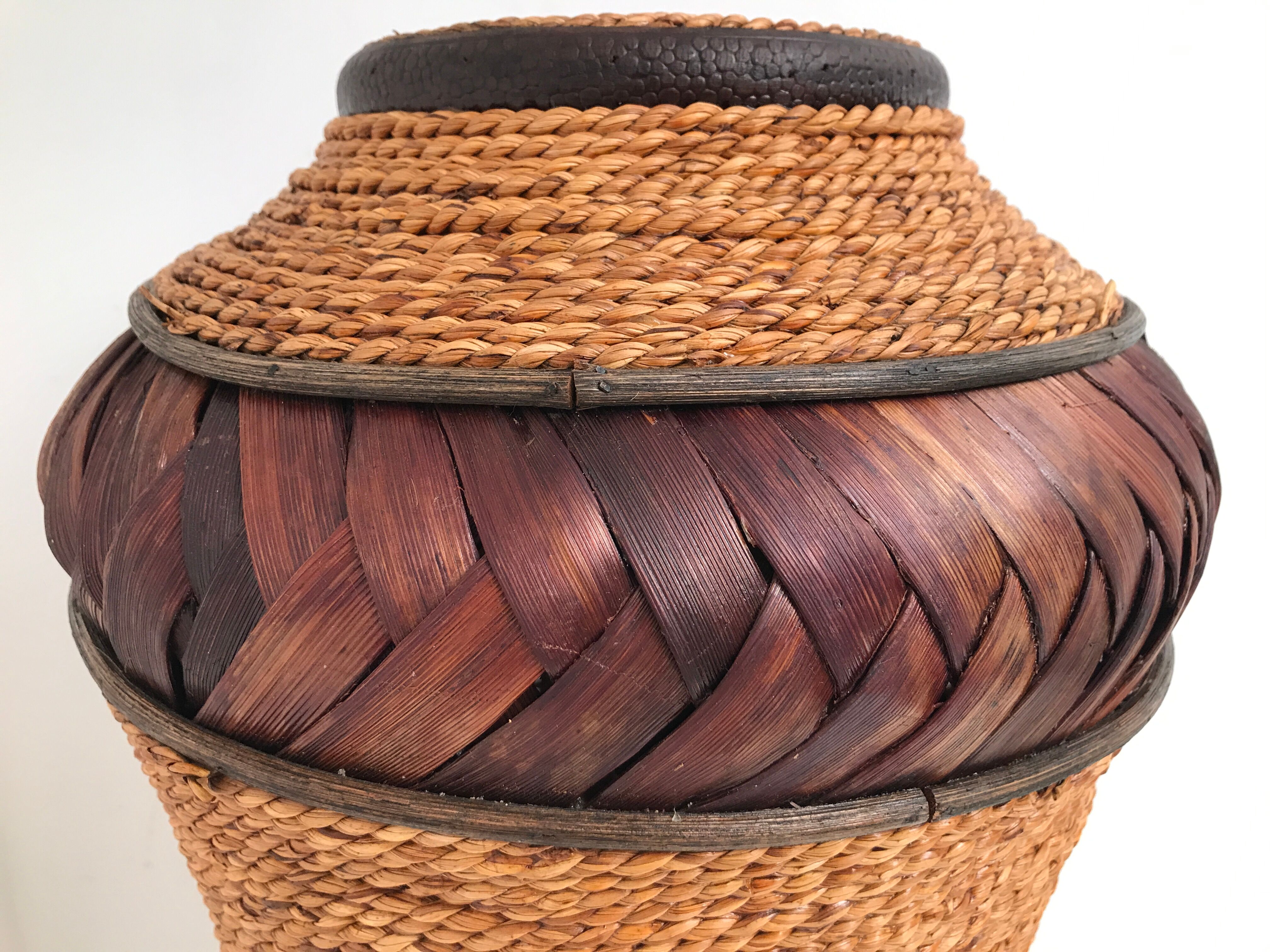 Large basket in vintage wicker rattan