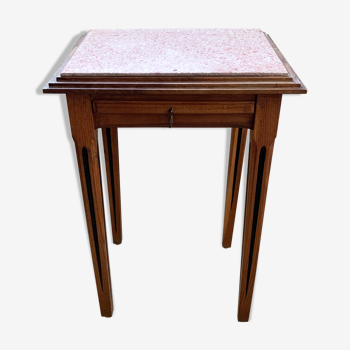 Table billot avec marbre rose art déco