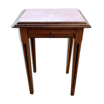Table billot avec marbre rose art déco