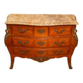 Commode Galbée De Style Louis XV En Marqueterie, Plateau De Marbre