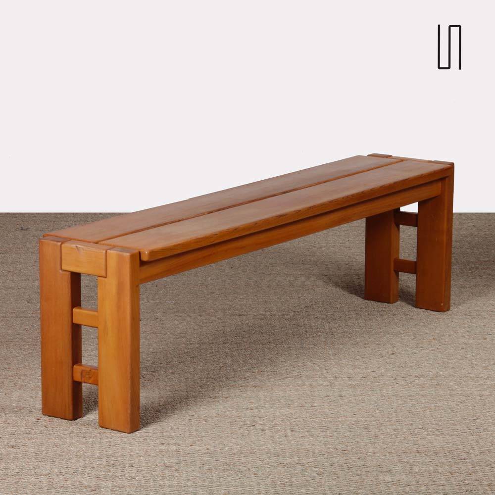 Banc vintage en orme massif édité par Maison Regain, 1980