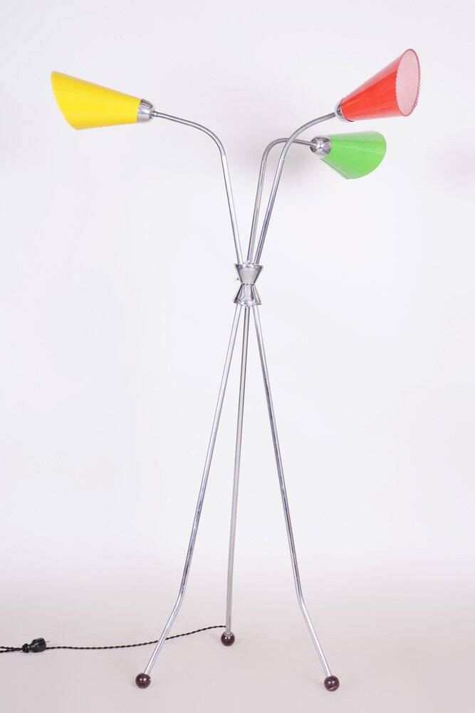 Mid-Century Chrome-Plated Steel Floor Lamp attributed to Napako, 1950s