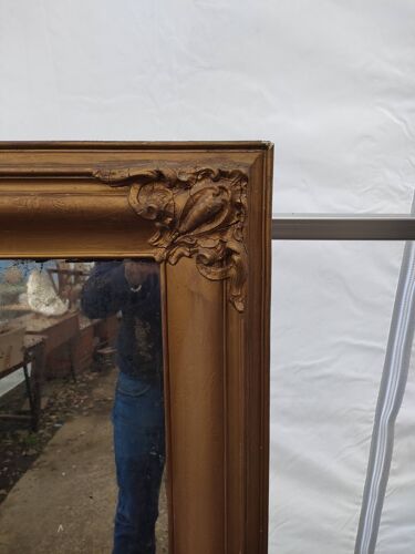 Miroir restauration doré or & glace mercure, moulure en médaillons, bois&stuc, XIXème