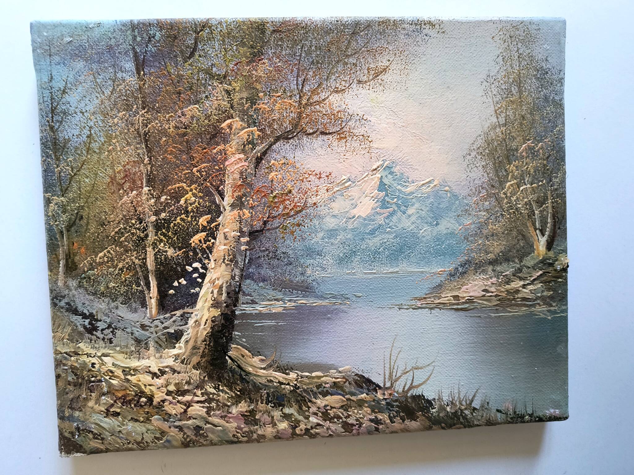 Antique oil painting – Lakeside – nature and tranquility