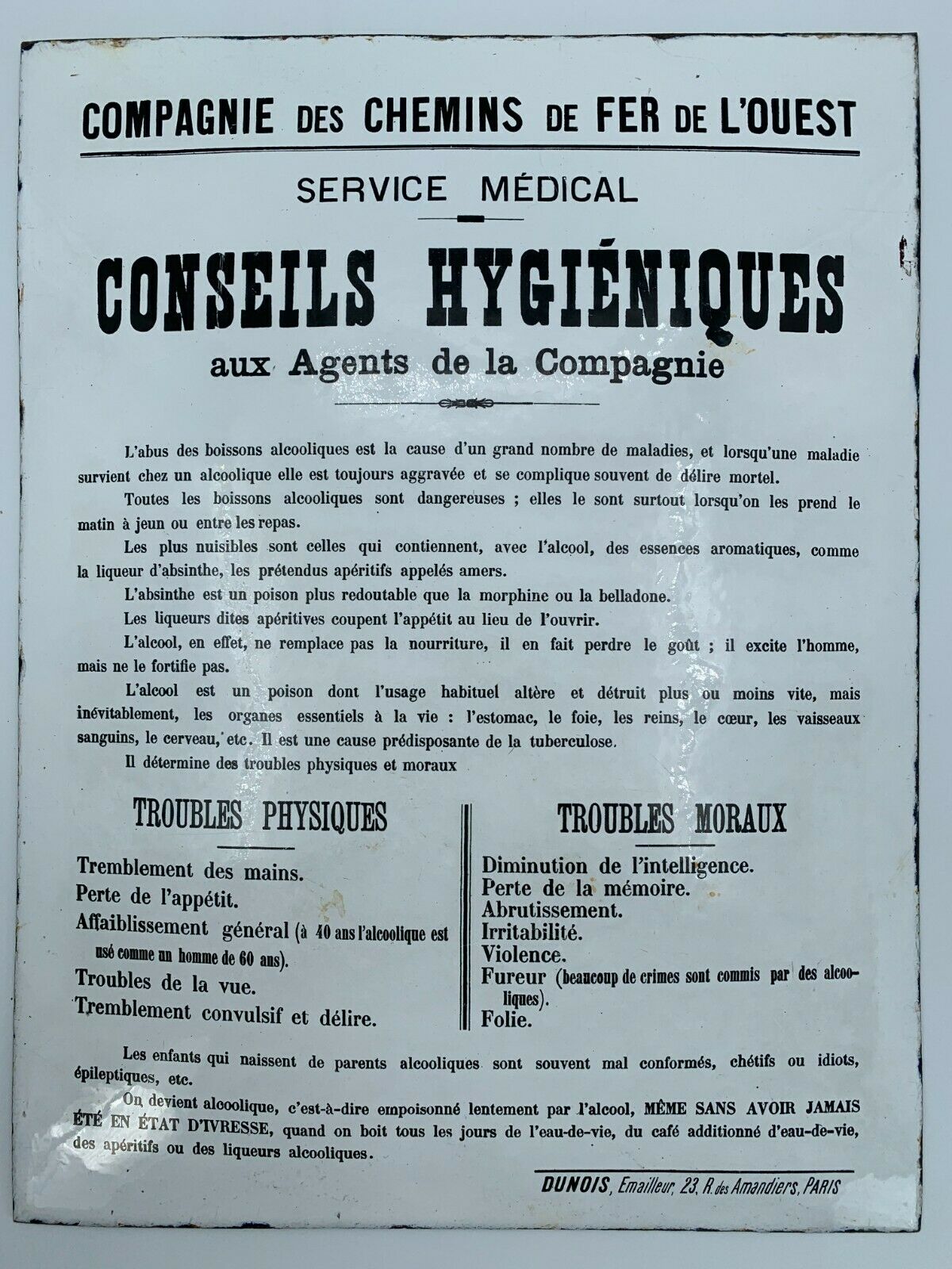PLAQUE EMAILTHE WEST DUNOIS RAILWAY COMPANY PARIS