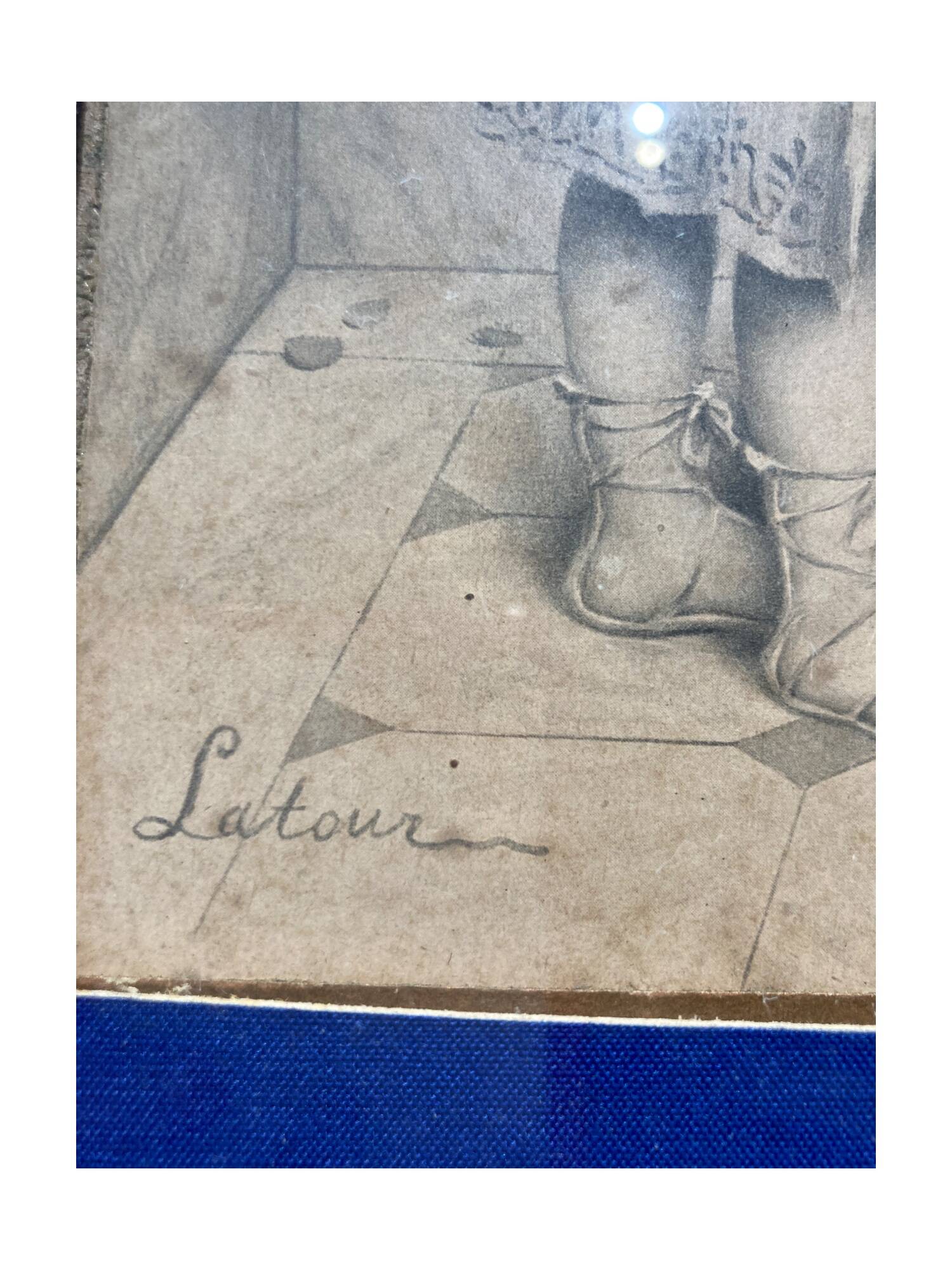 Engraving of a woman and a child signed Latour