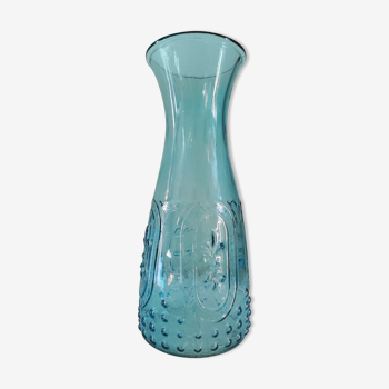 Carafe bouteille bleue décor fleur de Lys