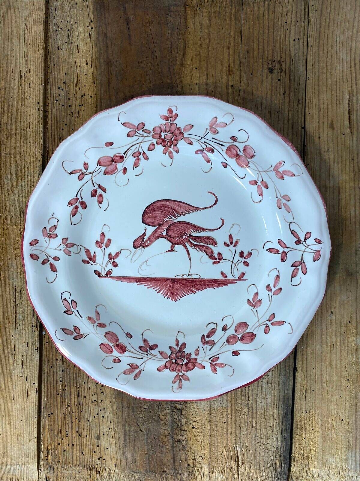 Set of 6 earthenware plates from Moustiers, featuring birds and flowers.