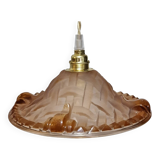 Art Deco pendant light in pink molded glass