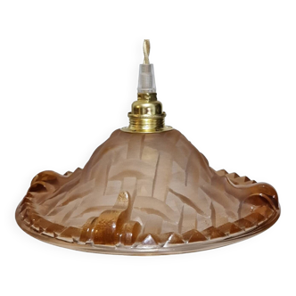 Art Deco pendant light in pink molded glass