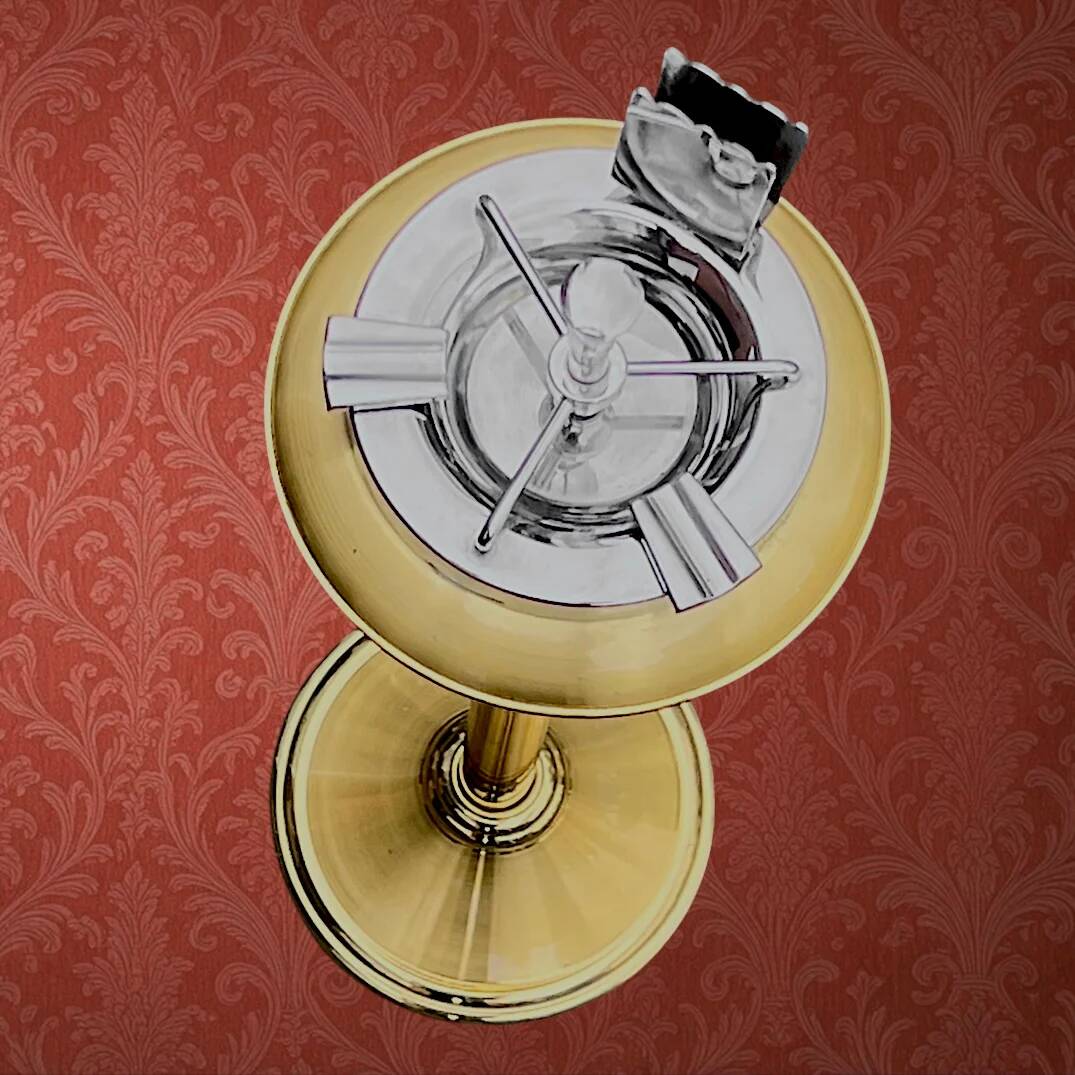 Brass footed ashtray, chrome metal, match display from the 60s and 70s.