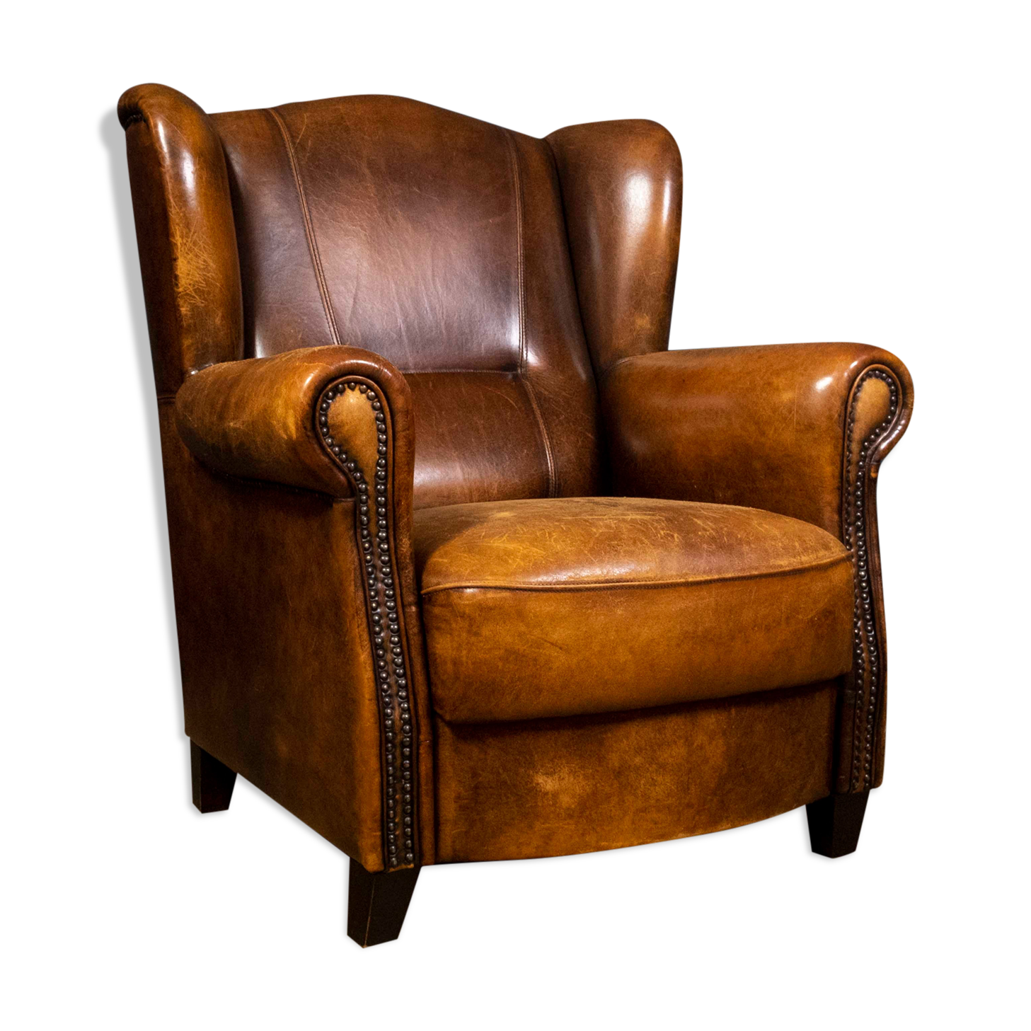 Fauteuil vintage Joris design cuir de mouton