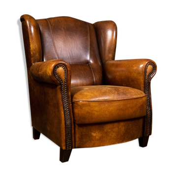 Fauteuil vintage Joris design cuir de mouton