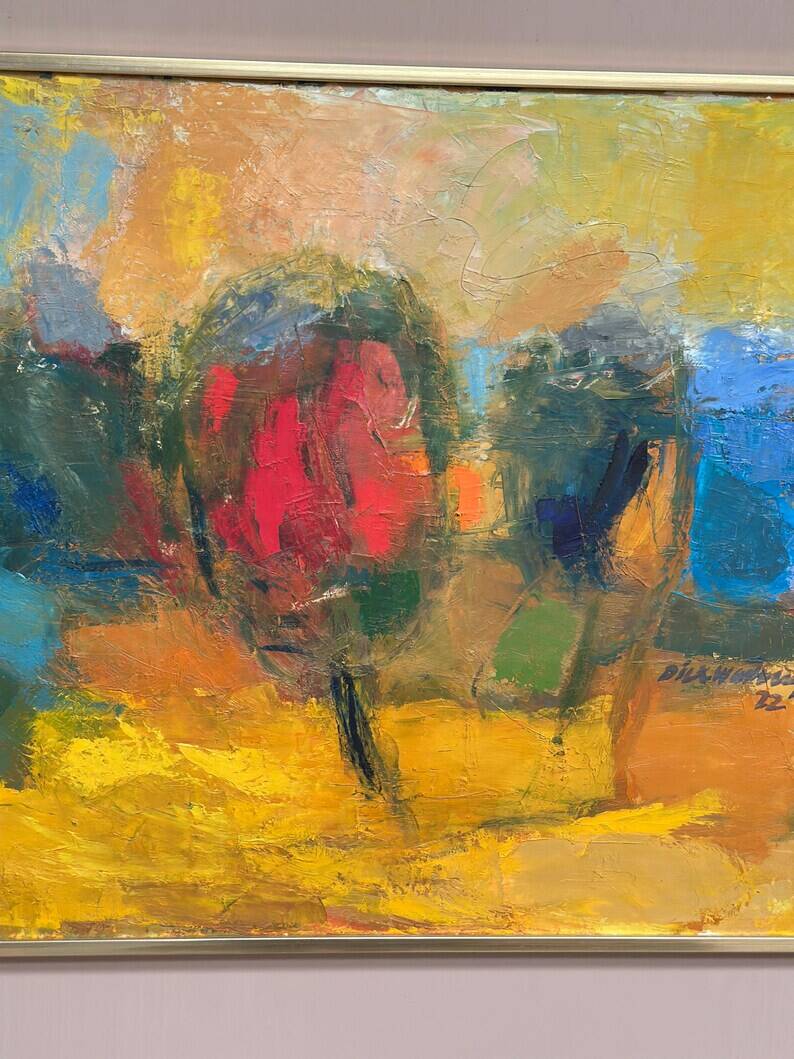 Large Original Swedish Oil on Canvas – “Composition” by Dick Wästberg (1949–1976) – Signed – 1972 – Vintage & Framed – 89×76cm (35" × 29.9")