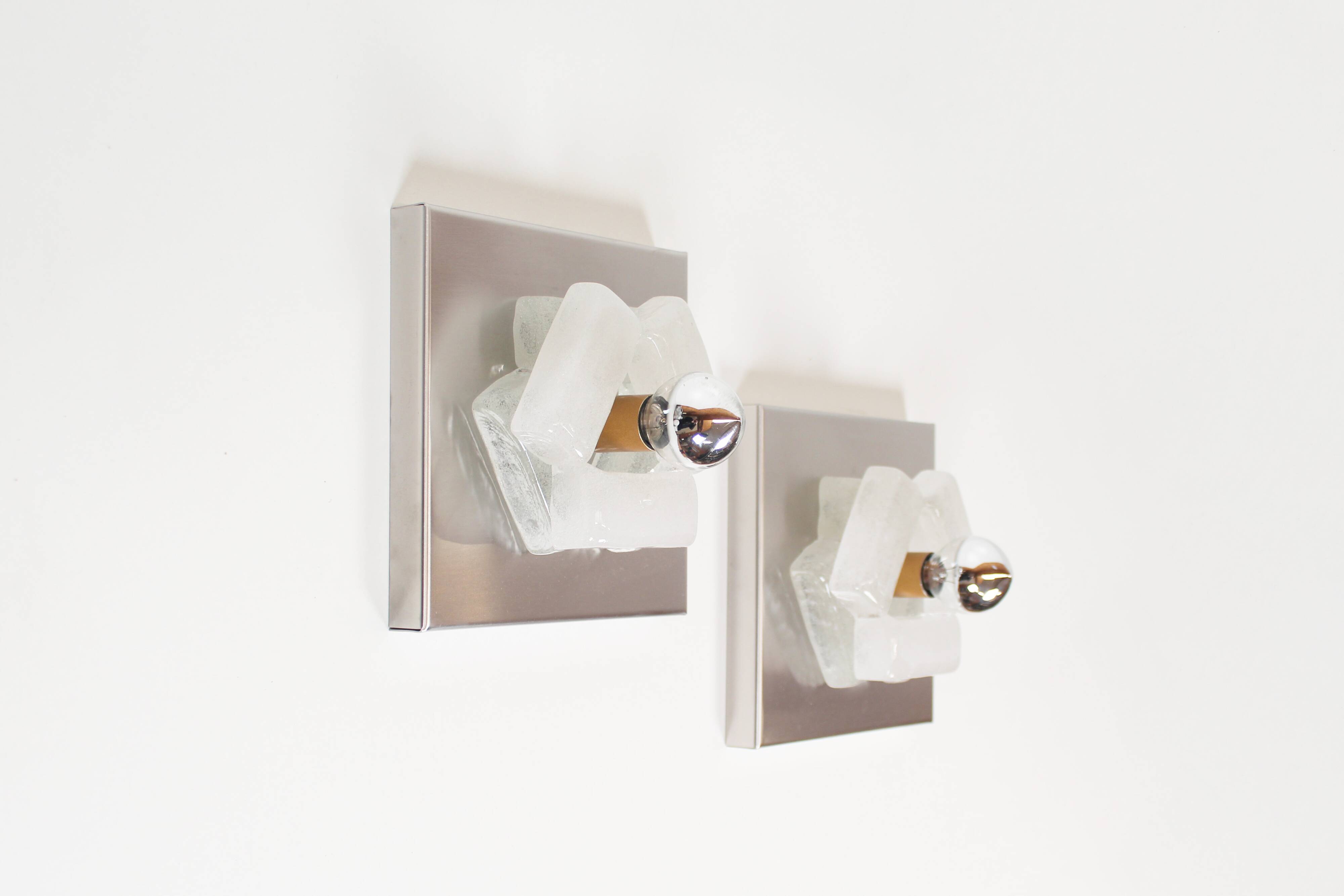 Paire de appliques murales en verre brutalistes par Albano Poli pour Poliarte, Italie 1970