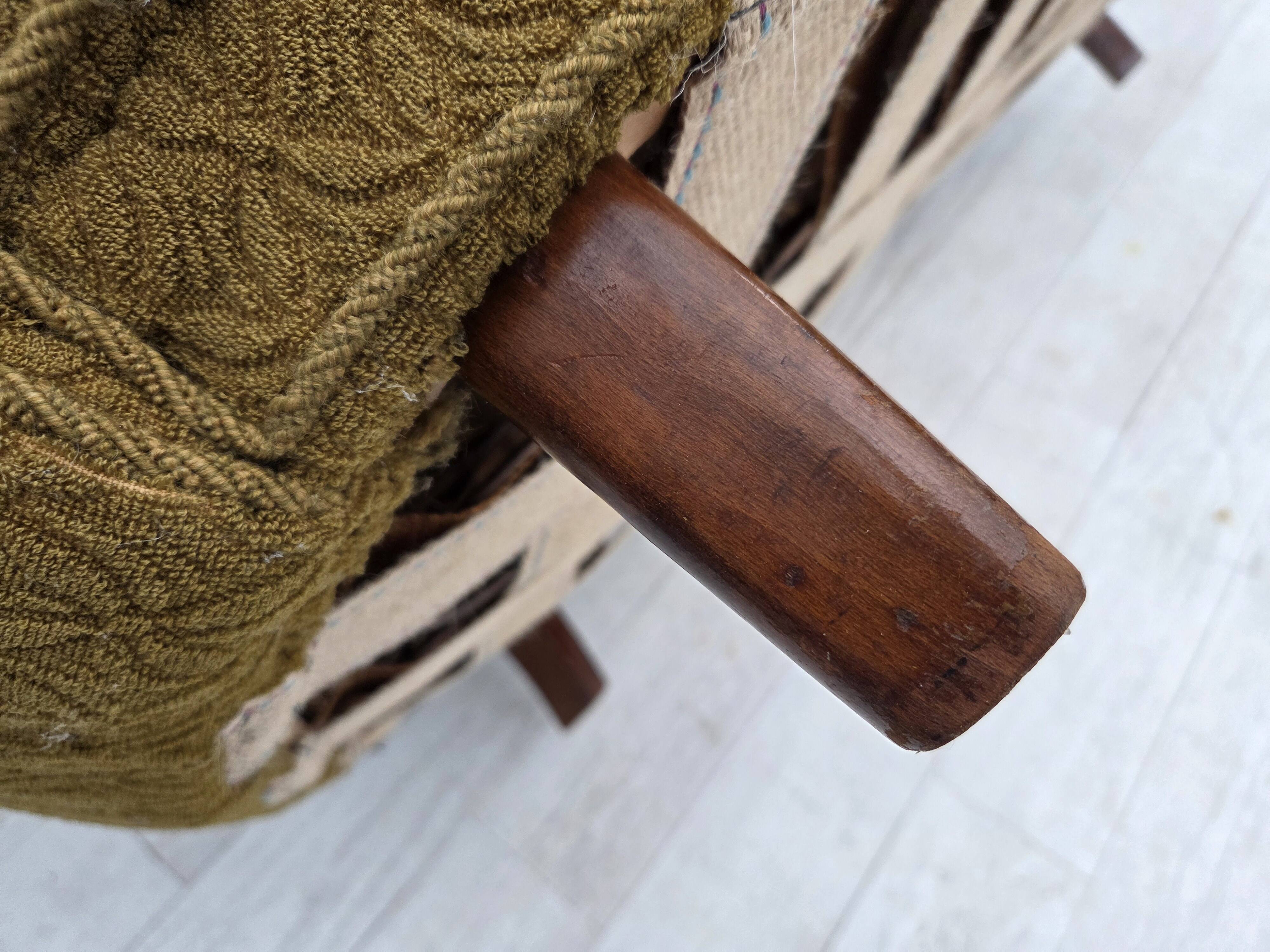1960s, Danish 2-seater "Banan" sofa, green furniture wool, ash wood.