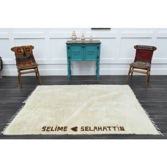 Vintage Turkish Hand-Knotted Wool Cotton Beige Kilim Area Rug 157x203