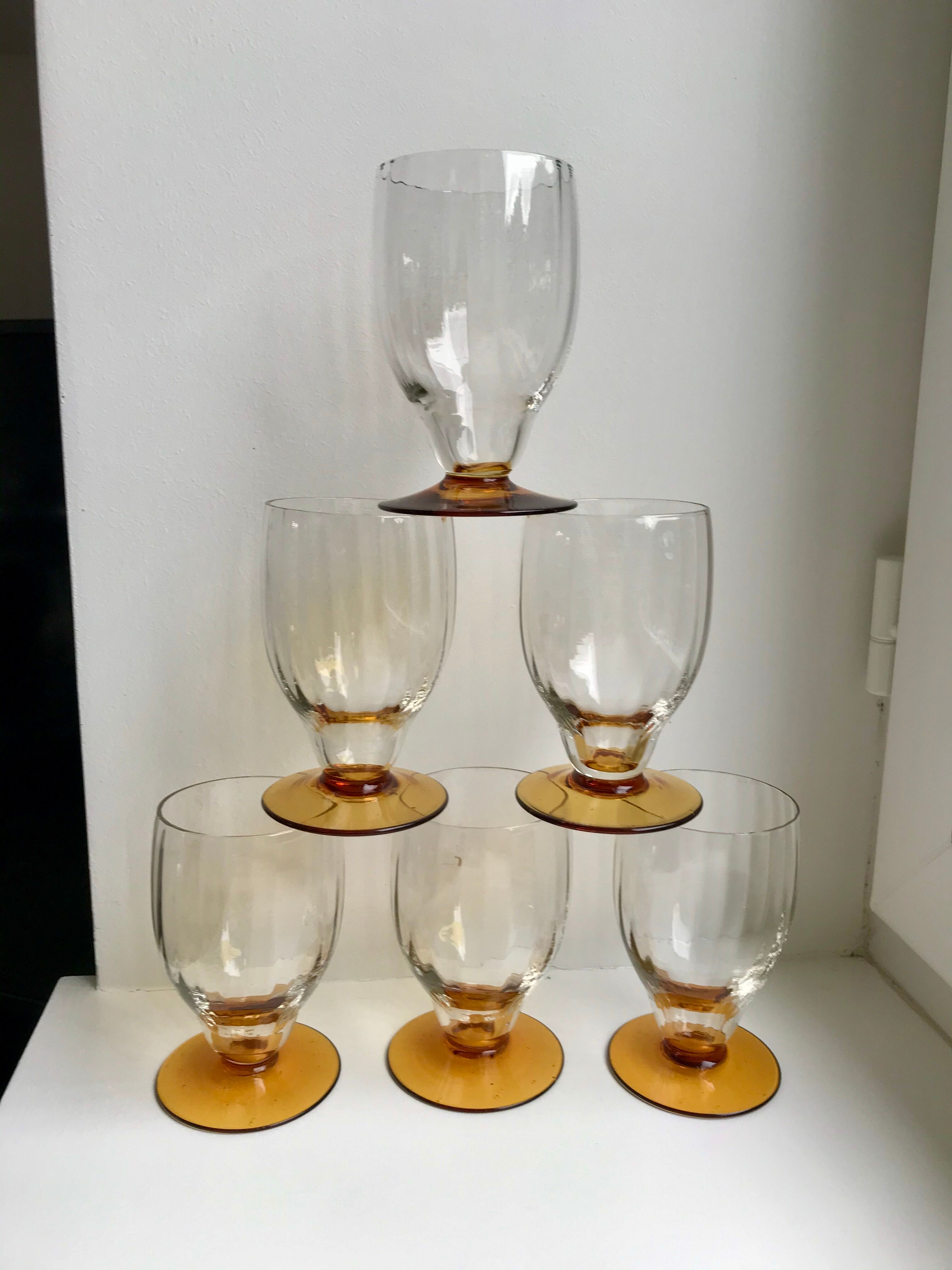 Lot de 6 verres à pieds ambré art déco années 30