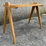 Small coffee table, wood, compass legs and mirror, vintage, 1960s