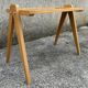 Small coffee table, wood, compass legs and mirror, vintage, 1960s