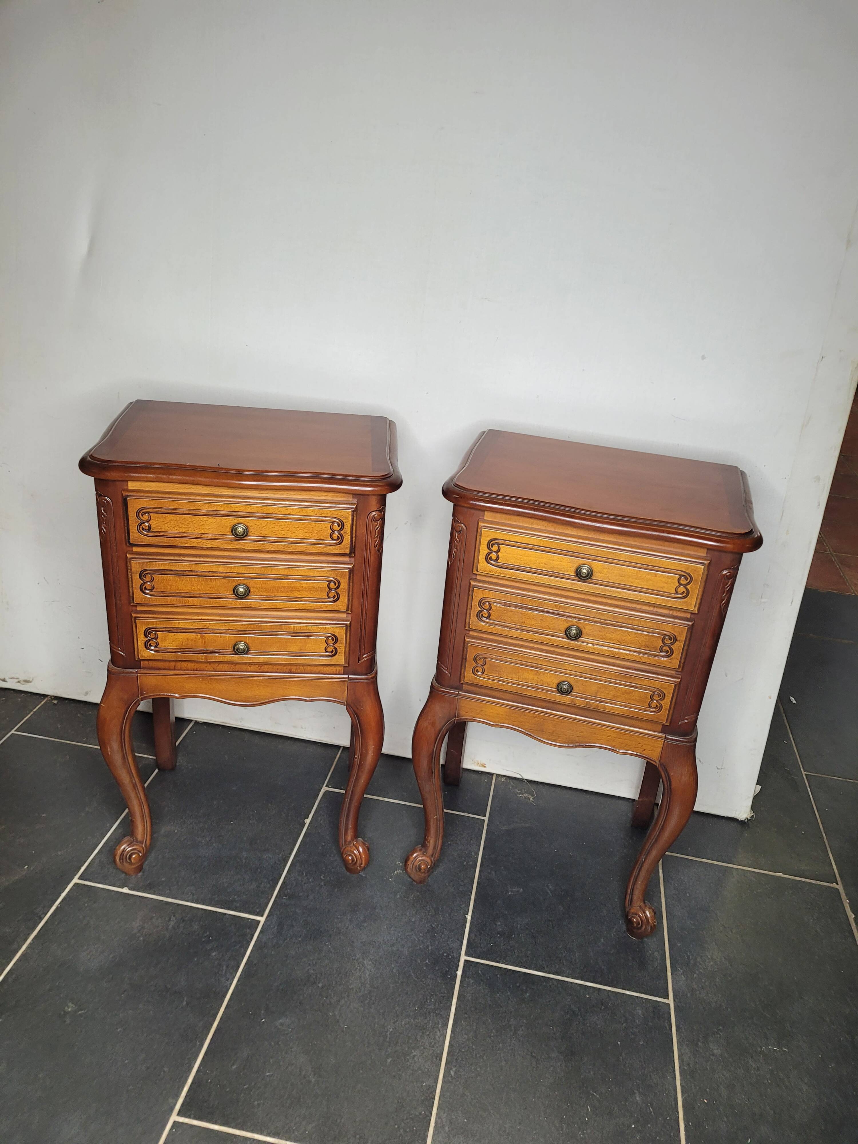 Pair of Louis XV style bedside tables in cherry wood