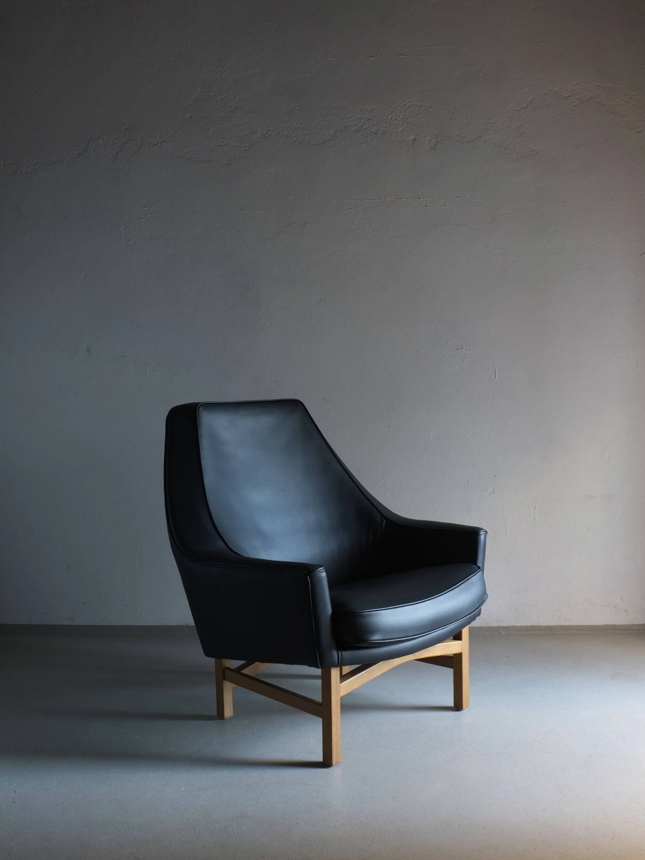 IB Kofod-Larsen leather oak easy chair | OPE Sweden | 1960s
