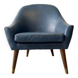 Blue leather bucket chair