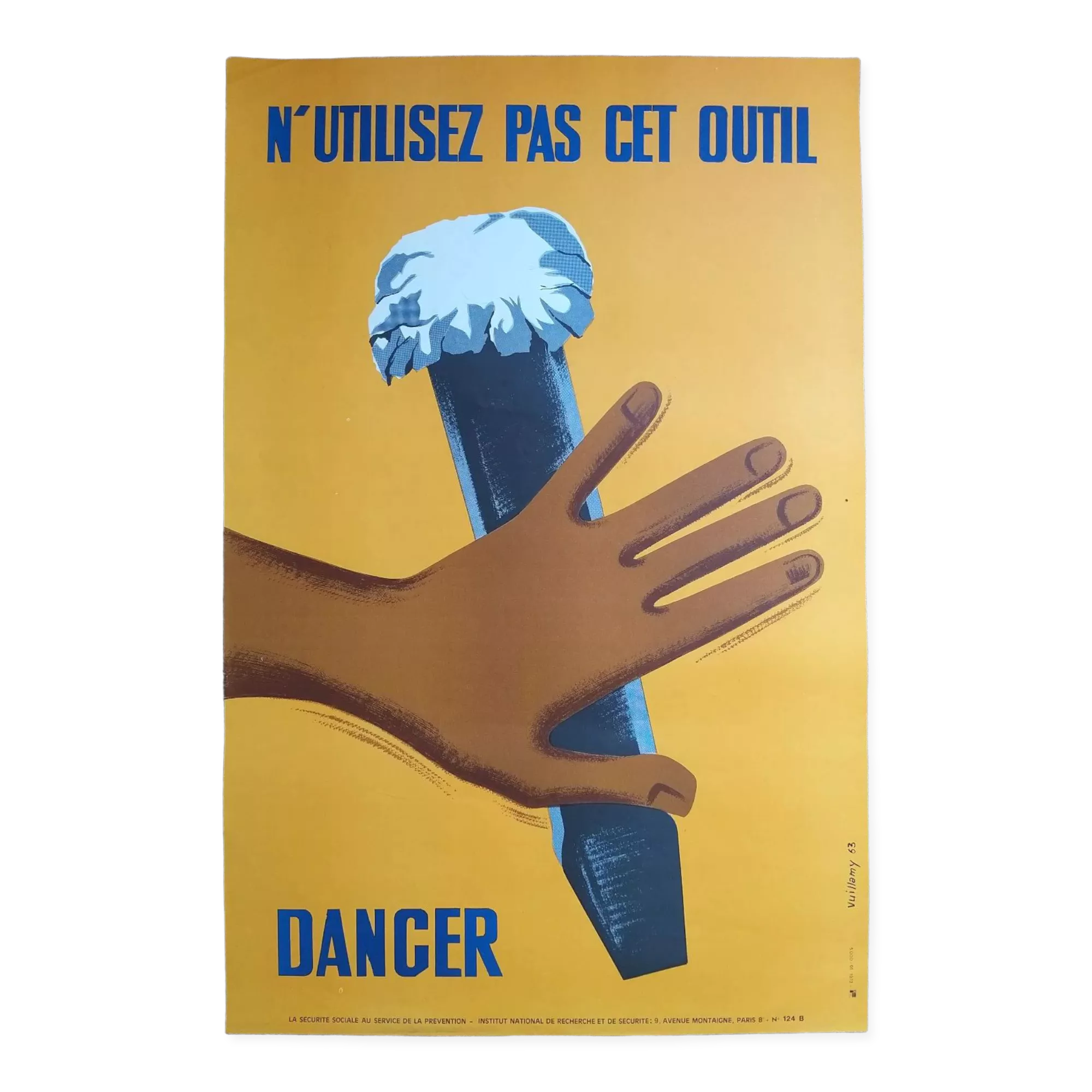 Old / original poster prevention danger - Artist Vuillamy 1963