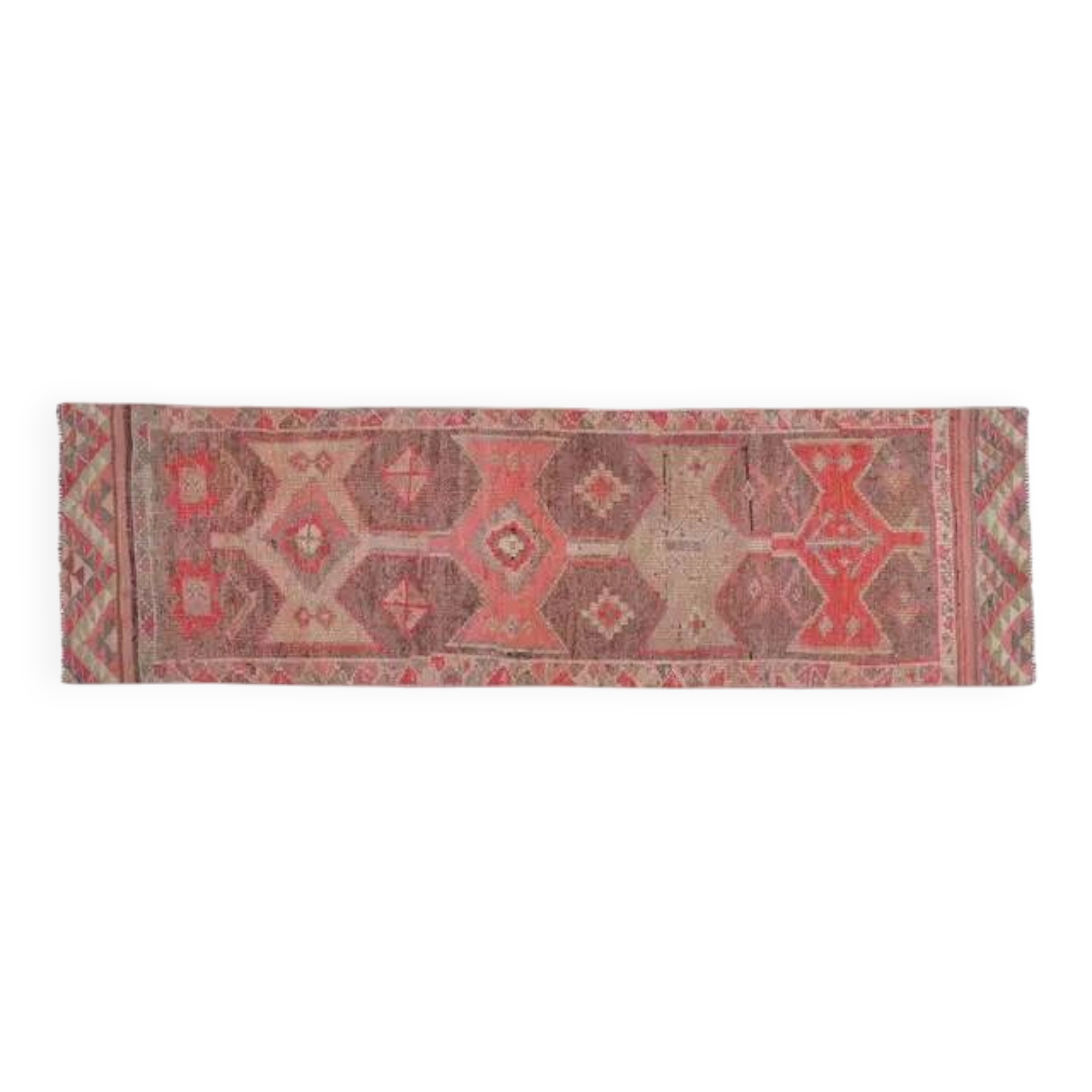 Pink Rainbow Turkish Vintage Handmade Woven Runner Rug 82x285