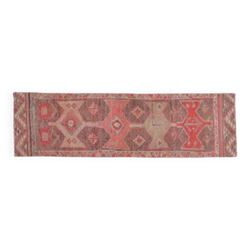 Tapis coureur vintage turc fait main tissé arc-en-ciel rose 82x285