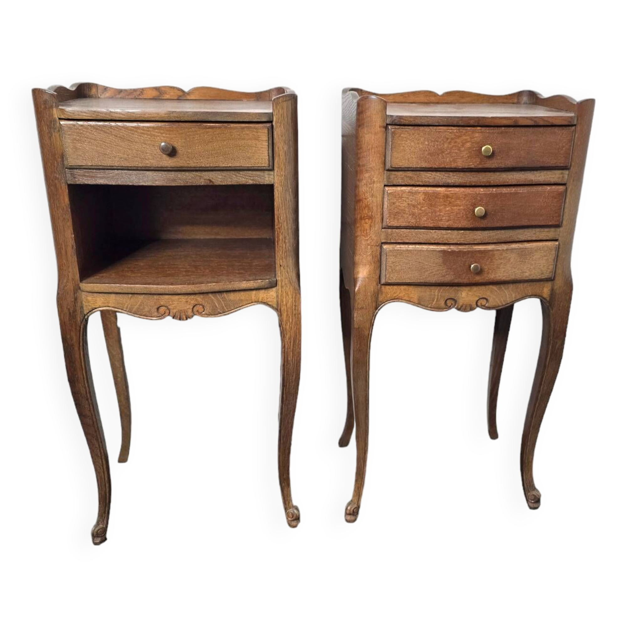 Pair of Louis XV style oak bedside tables
