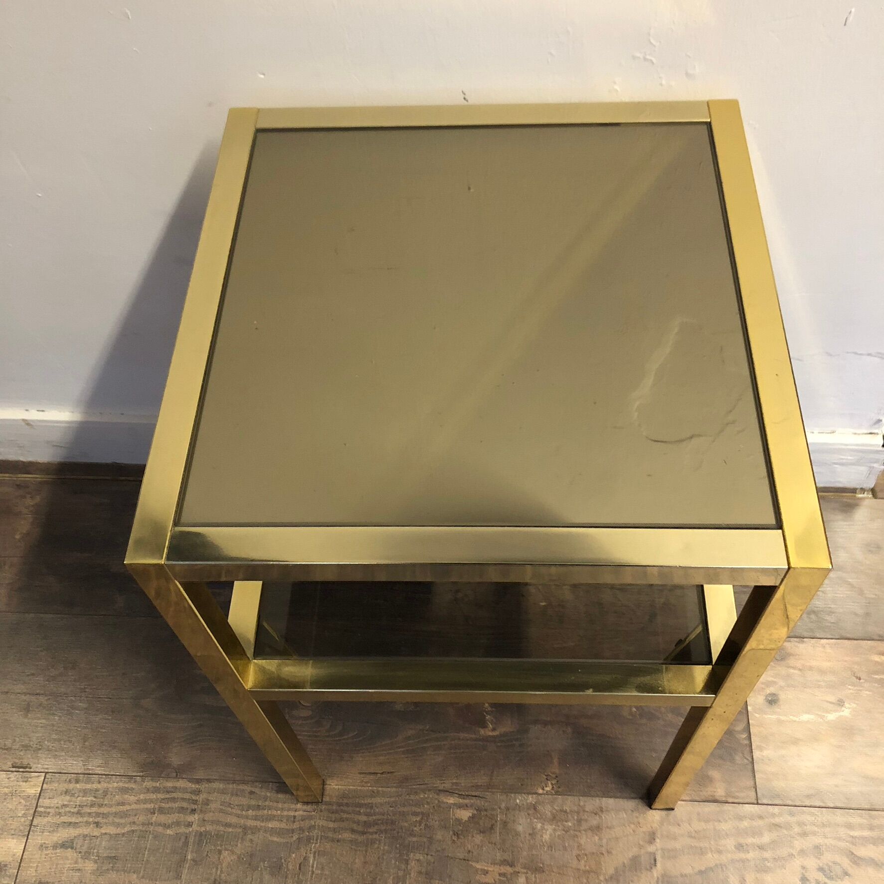 Small 2-Level Side Table in Brass and Glass, 1970s