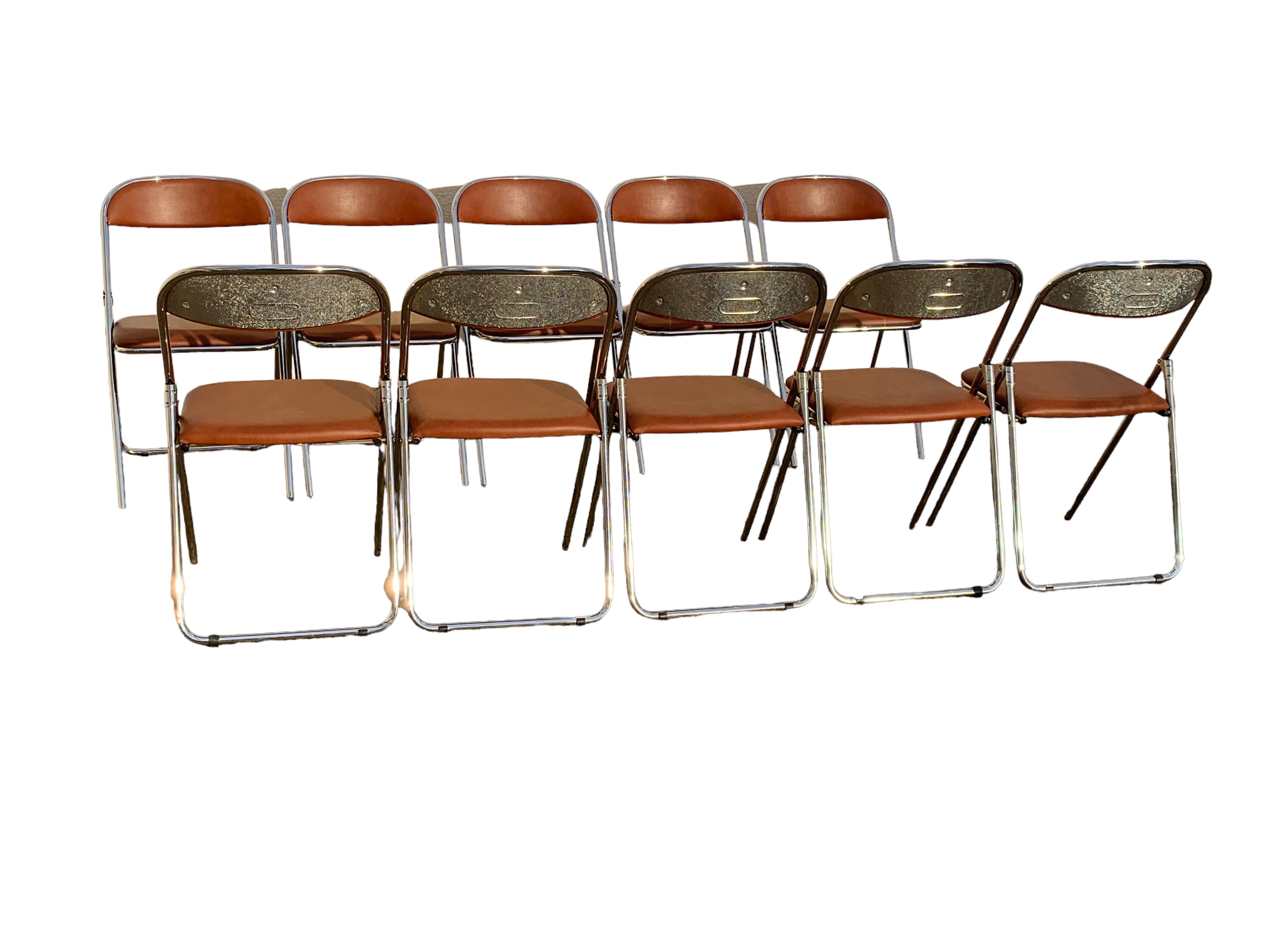 10 vintage skai and chrome metal folding chairs 1970