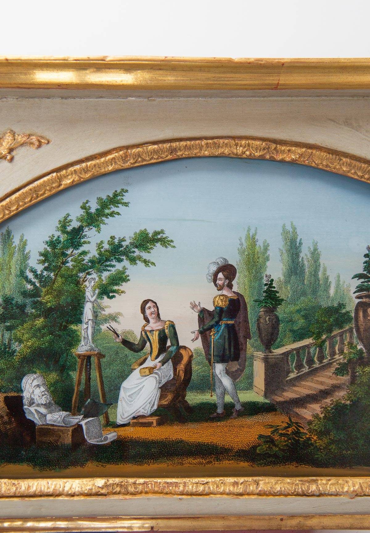Antique "Restoration" period mirror with under-glass painting circa 1830
