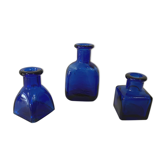 Trio de vases soliflores en verre bleu cobalt