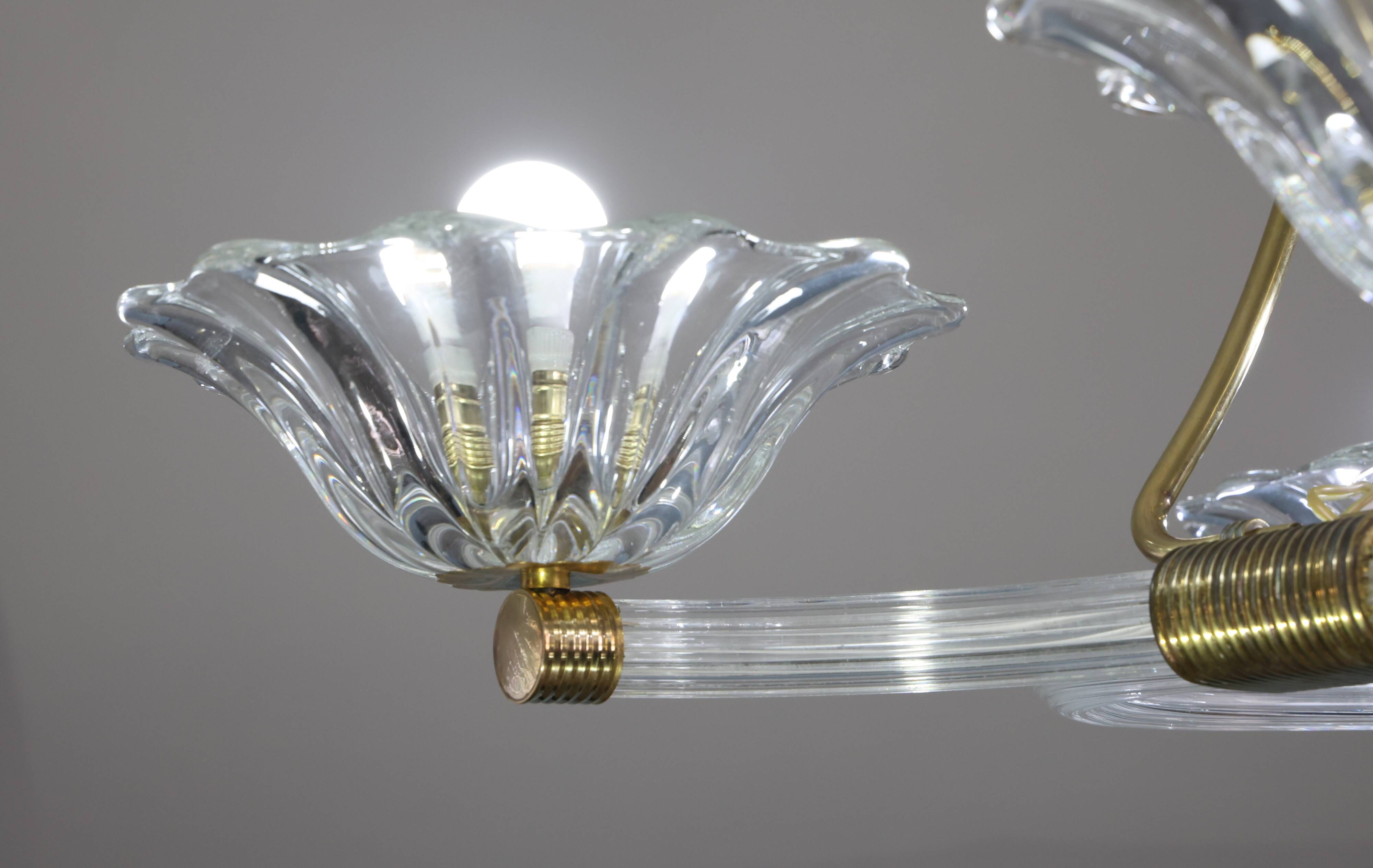 Extraordinary Art Deco Murano Glass and Bronze Chandelier by Barovier&Toso, 1950