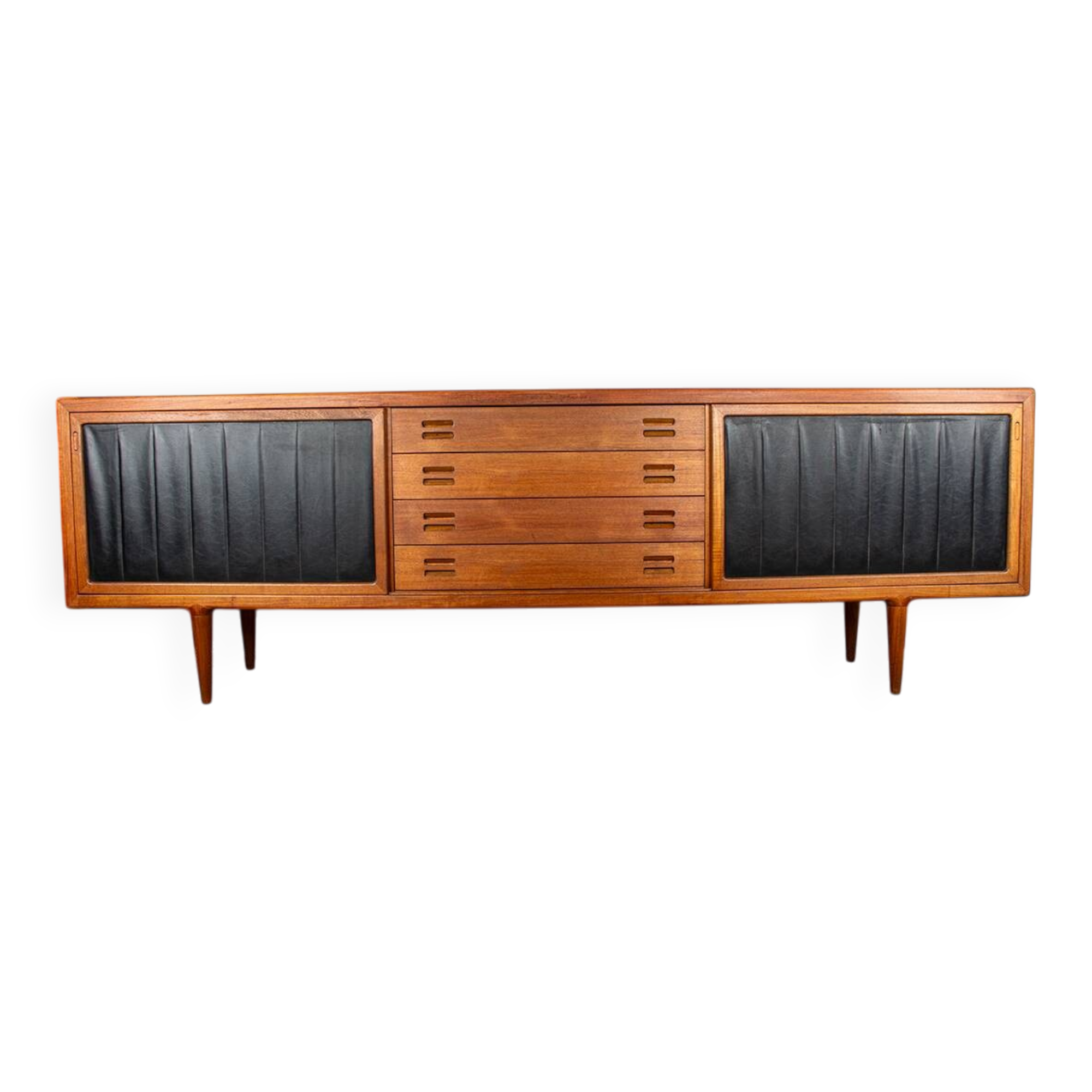 Extra long Danish sideboard, teak, oak, leatherette, 280 cm, Arne Hovmand-Olsen
