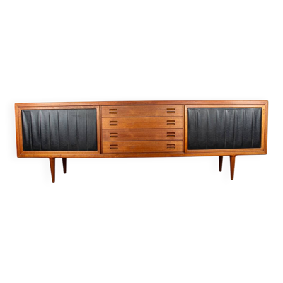 Extra longue enfilade Danoise,Teck, chêne, skaï, 280 cm, Arne Hovmand-Olsen