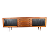 Extra long Danish sideboard, teak, oak, leatherette, 280 cm, Arne Hovmand-Olsen