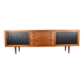 Extra long Danish sideboard, teak, oak, leatherette, 280 cm, Arne Hovmand-Olsen