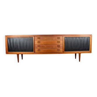 Extra longue enfilade Danoise,Teck, chêne, skaï, 280 cm, Arne Hovmand-Olsen