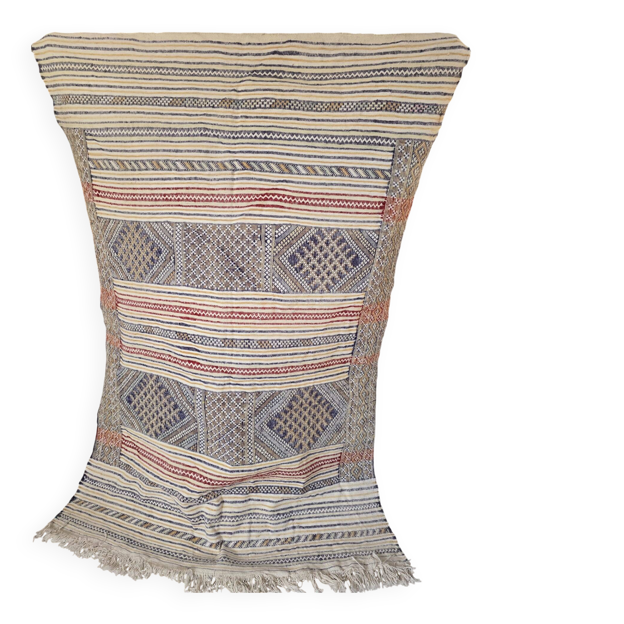 Grand Tapis Zanafi Artisanal — Composition Graphique Indigo & Terracotta