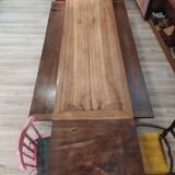 19th-century solid walnut farmhouse table, benches, extensions, Ardèche.