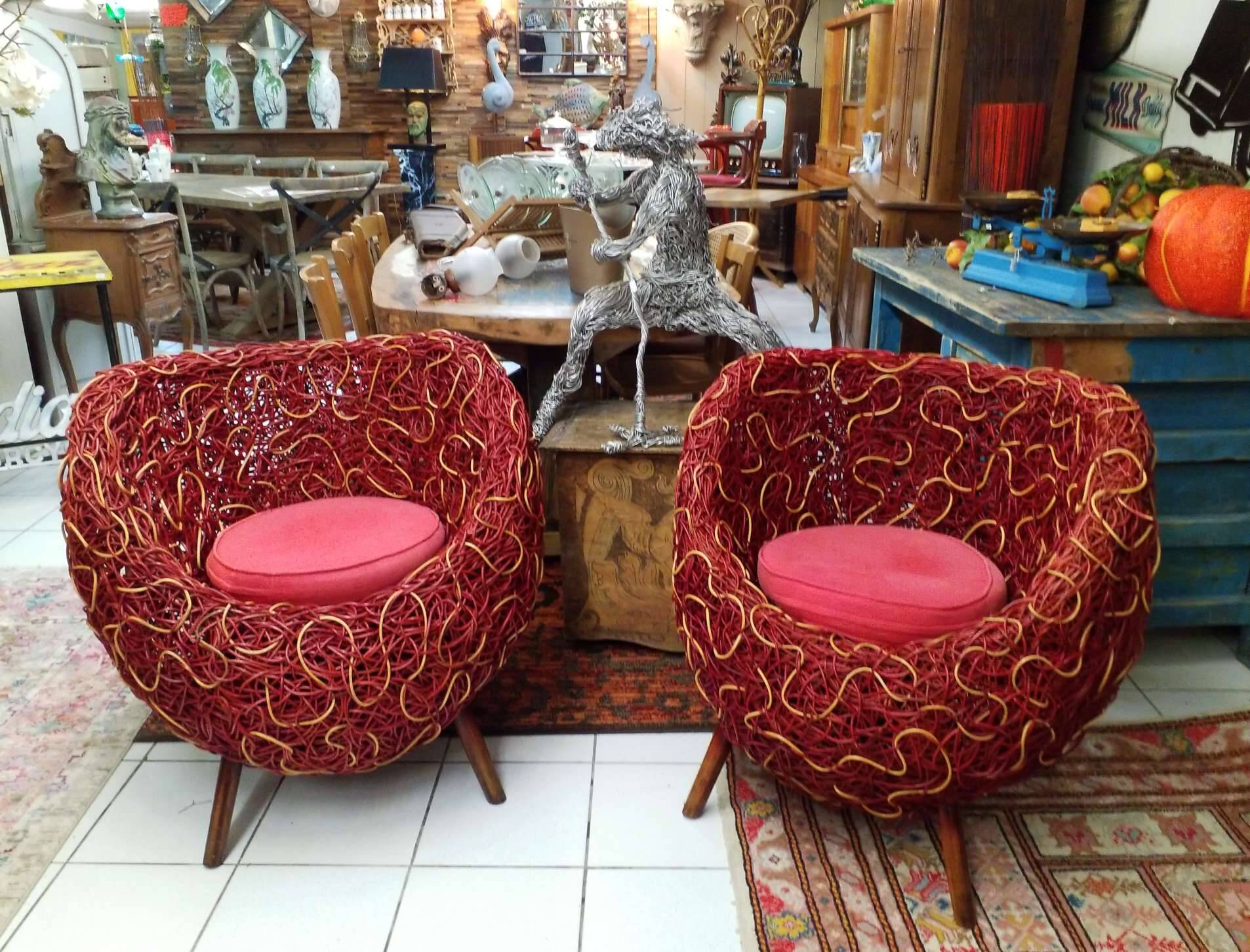 Pair of rattan armchairs